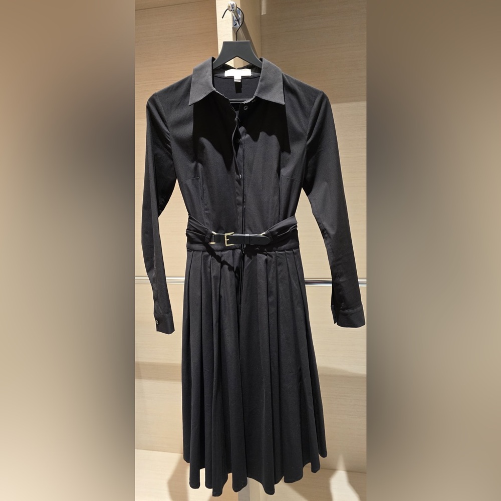 Michael Kors Collection Black Long-Sleeve Mid Dress with Belt